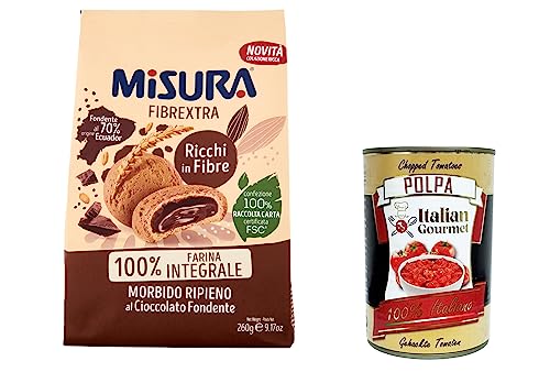 12x Misura Fibrextra Biscotti Integrali Ripieni di Cioccolato Vollkorn kekse gefüllt mit dunkler Schokolade, 100 % Vollkornmehl, reich an Ballaststoffen, 260 g + Italian gourmet polpa 400g von Italian Gourmet E.R.