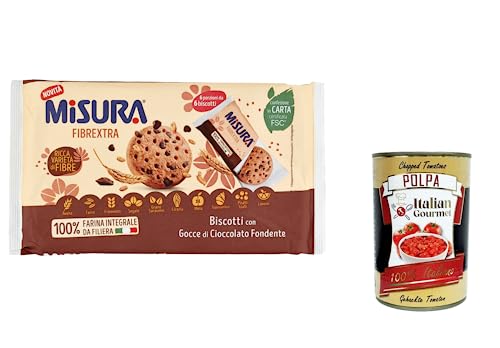 12x Misura Fibrextra Vollkreidekekse mit dunklen Schokoladentropfen Reich an Ballaststoffen Italienisches Vollkornmehl 6 Teile von 6 Keksen 280 g + Italian gourmet polpa 400g von Italian Gourmet E.R.