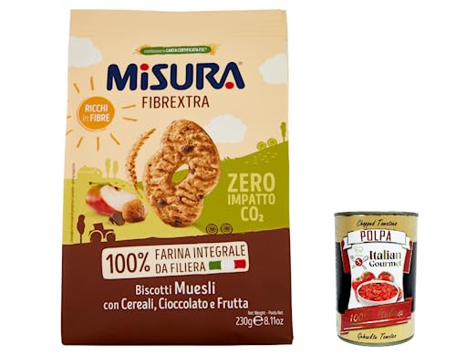 12x Misura Kekse Integrali Fibrextra Muesli Vollkebekekuiten biscuits mit Müsli, Schokoladen- und Obsttropfen, 100% Vollkornmehl, reich an Ballaststoffen, 230g von Italian Gourmet E.R.