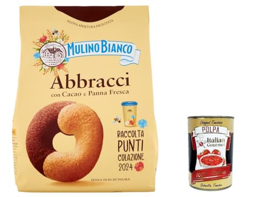 12x Mulino Bianco Abbracci Shortbread-Kekse mit Kakao und frischer Sahne, ohne Palmöl, geschmacksintensives Frühstück, 700 g + Italian gourmet polpa 400g von Italian Gourmet E.R.