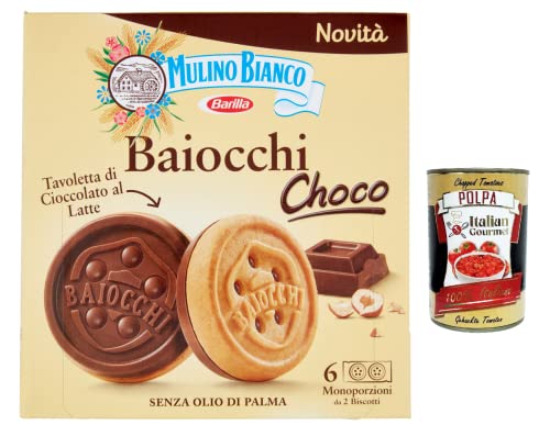 12x Mulino Bianco Baiocchi Choco 144g Kekse mit Milchschokoladentafel mit Haselnüssen + Italian Gourmet polpa 400g von Italian Gourmet E.R.