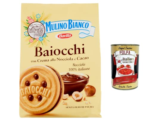 12x Mulino Bianco Baiocchi Kekse mit Haselnusscreme und Kakao zum Frühstück und süßer Snack für den Nachmittag 260g + Italian gourmet polpa 400g von Italian Gourmet E.R.