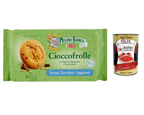 12x Mulino Bianco Cioccoavena Kekse mit weniger Fett, dunkler Schokolade, Haferflocken und Orangenschale, 220 g Packung mit 8 Einzelportionen à 4 Keksen + Italian gourmet polpa 400g von Italian Gourmet E.R.