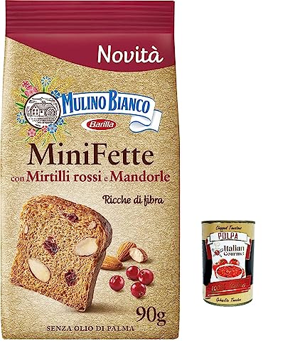 12x Mulino Bianco Mini Fette mit Preiselbeeren und Mandeln mit Vollkornmehl, reich an Ballaststoffen, Vollkorn-Zwieback ohne Palmöl 90 g + Italian gourmet polpa 400g von Italian Gourmet E.R.