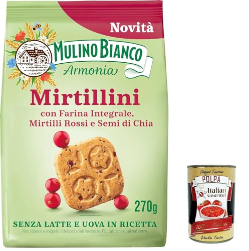12x Mulino Bianco Mirtillini, Rote Blaubeeren und Chiasamen, reich an Vitamin E, ohne Milch und Eier im Rezept, Packung 270g + Italian Gourmet polpa 400g von Italian Gourmet E.R.