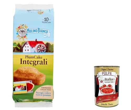 12x Mulino Bianco Plumcake Integrale Merenda, Brioche Vollkorn kuchen Joghurt Mit 100% vollem Mehl 330g + Ittalian Gourmet polpa 400g von Italian Gourmet E.R.