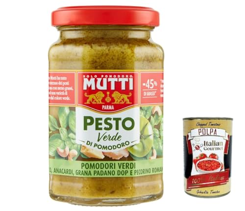 12x Mutti Pesto Verde Pomodori Verdi Grünes Tomatenpesto Pasta Sauce 100% italienische Tomate Glas 180g Würzsaucen mit Cashewnüssen, Grana Padano und Pecorino Romano + Italian Gourmet polpa 400g 12x Mutti Pesto Verde Pomodori Verdi Grünes Tomatenpesto Pasta Sauce 100% italienische Tomate Glas 180g Würzsaucen mit Cashewnüssen, Grana Padano und Pecorino Romano + Italian Gourmet polpa 400g von Italian Gourmet E.R.