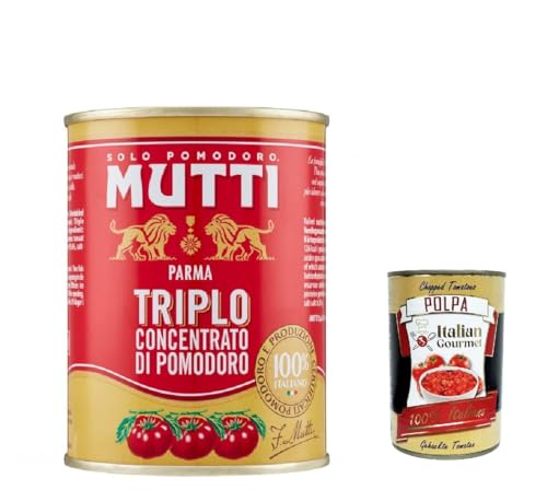 12x Mutti Triplo Concentrato Di Pomodoro, Dreifaches Tomatenkonzentrat, 100% Italienische Tomaten, 400g Dose + Italian Gourmet polpa 400g von Italian Gourmet E.R.