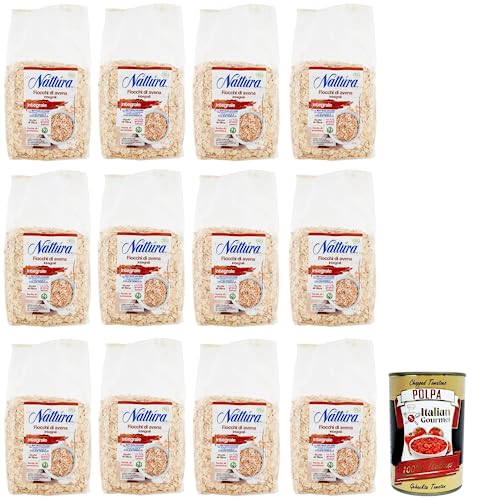 12x Náttúra Fiocchi di Avena Integrali BIO,Vollkorn-Haferflocken aus Biologischem Anbau,500g Beutel + Italian Gourmet Polpa di Pomodoro 400g Dose von Italian Gourmet E.R.