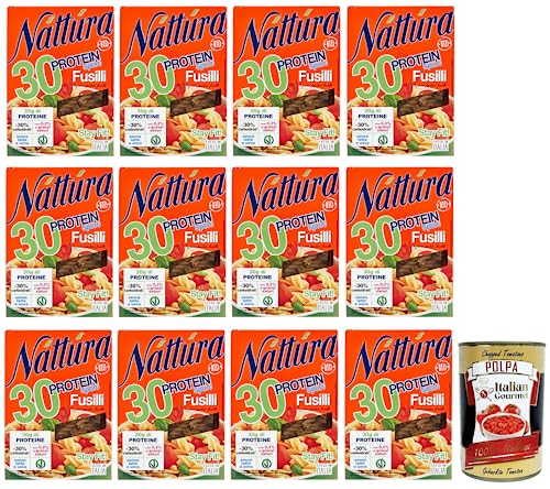 12x Náttúra Protein Sport Pasta Fusilli aus Biologischem Anbau,reich an Proteinen,Packung mit 250g + Italian Gourmet Polpa di Pomodoro 400g Dose von Italian Gourmet E.R.