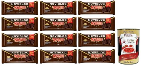 12x Novi Cioccolato Novibloc Fondente 50% Kakao,Tafel Extra Dunkle Schokolade 150g + Italian Gourmet Polpa di Pomodoro 400g Dose von Italian Gourmet E.R.