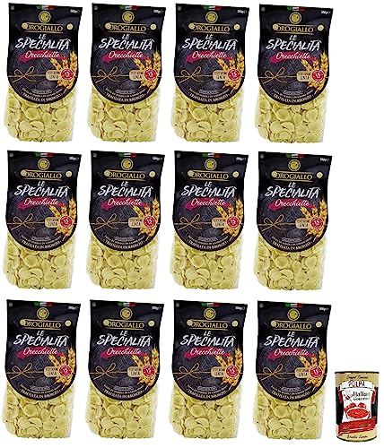 12x Oro Giallo Orecchiette Pasta,Italienische Nudeln aus Hartweizengrieß 500g + Kostenlose Italian Gourmet Polpa di Pomodoro 400g Dose von Italian Gourmet E.R.