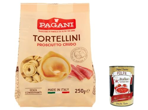 12x Pagani Pasta all' Uovo Tortellini con Prosciutto Crudo, Eiernudeln mit Parma ham, Pasta mit Ei 250g + Italian Gourmet polpa 400g von Italian Gourmet E.R.