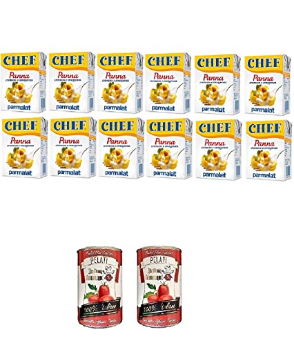 12x Parmalat Panna chef Sahne per cucinare Kochcreme creme fur Koch 200ml + Italian Gourmet 100% italienische geschälte Tomaten dosen 2x 400g von Italian Gourmet E.R.