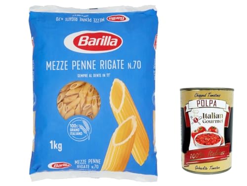 12x Pasta Barilla Mezze Penne Rigate nr. 70, 100% italienisch Nudeln 1kg pack + Italian Gourmet polpa 400g von Italian Gourmet E.R.