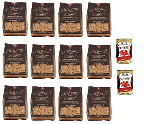 12x Pasta La Molisana Integrale, Vollkornnudeln Farfalle Rigate n.66 Kurze Nudeln, NUR italienischer Weizen - 500g + 2x Italian Gourmet POlpa 400g von Italian Gourmet E.R.