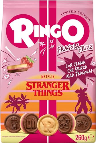 12x Pavesi Snack Ringo Stranger Things Special Edition, Kekse gefüllt mit Sprudelcreme mit Erdbeergeschmack, 260 g + Italian Gourmet pelati 400gr von Italian Gourmet E.R.