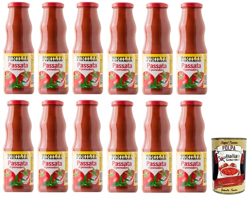 12x Pomilia Passata di Pomodoro,Tomatenpüree,100% italienische Tomaten,690g Glas + Italian Gourmet Polpa di Pomodoro 400g Dose 12x Pomilia Passata di Pomodoro,Tomatenpüree,100% italienische Tomaten,690g Glas + Italian Gourmet Polpa di Pomodoro 400g Dose von Italian Gourmet E.R.