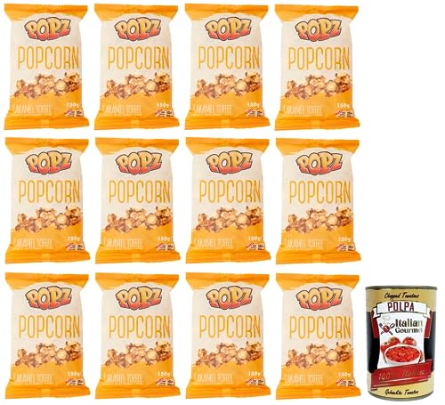 12x Popz Popcorn Caramel Toffee,Butter Karamell Popcorn (75%),Beutel mit 150g + Italian Gourmet Polpa di Pomodoro 400g Dose von Italian Gourmet E.R.