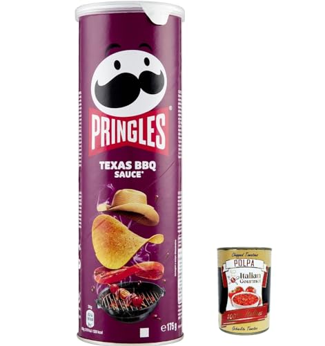 12x Pringles Texas BBQ Sauce 175 g – der unwiderstehliche Snack-Klassiker in der praktischen Dose – knackige Chips mit Barbequesauce-Geschmack – Pop. Play. Eat. + Italian Gourmet polpa 400g von Italian Gourmet E.R.