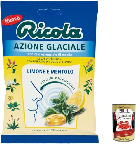 12x Ricola Azione Glaciale Limone e Mentolo bonbon Zitrone und Menthol erfrischend ohne zucker 70g + Italian Gourmet polpa 400g von Italian Gourmet E.R.