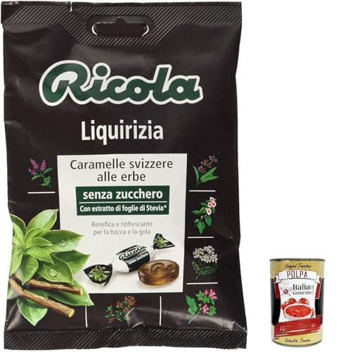 12x Ricola Liquirizia bonbon Lakritze mit Anis erfrischend ohne zucker, riginal Schweizer Kräuter-Bonbons mit 13 Schweizer Alpenkräuter 70g + Italian Gourmet polpa 400g von Italian Gourmet E.R.