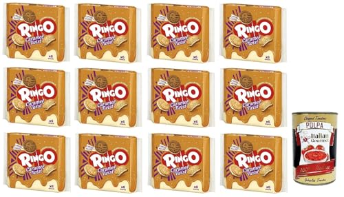 12x Ringo Caramel Twist Limited Edition Biscotti,Kekse gefüllt mit gesalzener Karamellcreme 165g Packung, jede Packung enthält 6 Einzelportionen + Italian Gourmet Polpa di Pomodoro 400g Dose von Italian Gourmet E.R.