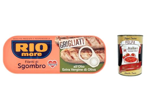 12x Rio Mare Filetti di Sgombro Grigliati all'Olio Extra Vergine di Oliva Gegrillte Makrelenfilets mit nativem Olivenöl extra 120g reich an Omega 3 + Italian Gourmet polpa 400g von Italian Gourmet E.R.