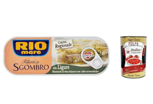 12x Rio Mare Filetti di Sgombro alla Ligure Makrelenfilets in Weißwein mariniert mit aromatischen Kräutern 120g reich an Omega 3 + Italian Gourmet polpa 400g von Italian Gourmet E.R.