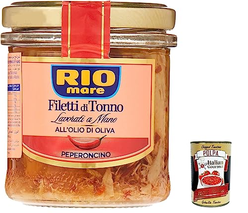 12x Rio Mare Filettini di Tonno all'Olio di Oliva con Peperoncino Thunfischfilets in Olivenöl mit Chili, handgemacht 130g + Italian Gourmet polpa 400g von Italian Gourmet E.R.