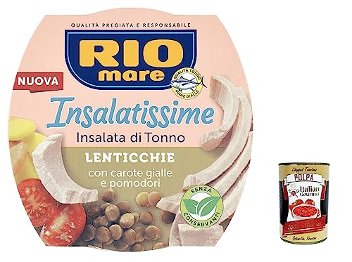 12x Rio Mare Insalatissime Insalata di Tonno Lenticchie Thunfischsalat mit Linsen, gelben Karotten und Tomaten 160g Fertiggericht + Italian gourmet polpa 400g von Italian Gourmet E.R.