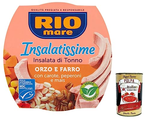 12x Rio Mare Insalatissime Orzo Farro e Tonno Gerste, Dinkel und Thunfisch 160g mit Karotten, Paprika und Mais Fertiggerichte + Italian Gourmet polpa 400g von Italian Gourmet E.R.