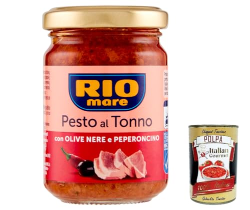 12x Rio Mare Pesto al Tonno con Olive Nere e Peperoncino, Thunfischpesto kochsauce mit schwarzen Oliven und Chili 130g + Italian Gourmet polpa 400g von Italian Gourmet E.R.