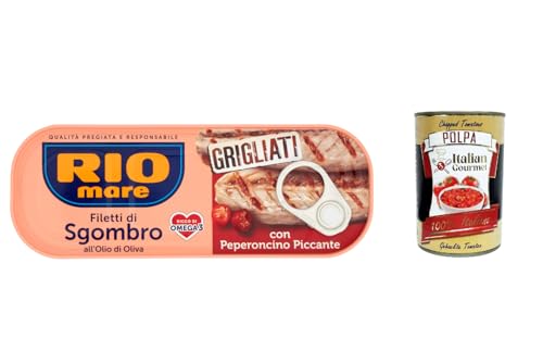 12x Rio Mare filetti di Sgombro con peperoncino piccante, gegrillte Makrelenfilets mit Olivenöl und chilli 120g + Italian Gourmet polpa 400g von Italian Gourmet E.R.