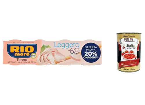 12x Rio mare Tonno all'Olio Extra Vergine di Oliva Leggero, leichten Thunfisch mit extra nativenOlivenöl 4 x 60 g + Italian Gourmet poolpa 400g von Italian Gourmet E.R.