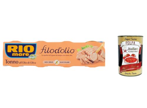 12x Rio mare filo d'olio Tonno all'Olio di Oliva, Thunfisch mit weniger Olivenöl 4 x 65 g + Italian Gourmet polpa 400g von Italian Gourmet E.R.