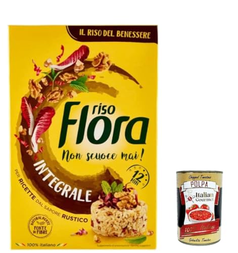 12x Riso Flora, Riso Integrale, Voller Reis, Faserquelle, Geschmack und Wellness, ideal für gesunde Gerichte, Kochen 12 Minuten, 500 g + Italian Gourmet polpa 400g von Italian Gourmet E.R.