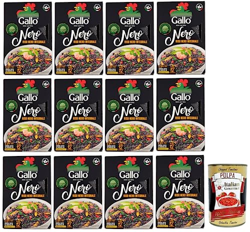 12x Riso Gallo Riso Nero Integrale,Vollkorn Schwarzer Reis,100% Italienischer Reis,500-g-Packung + Italian Gourmet Polpa di Pomodoro 400g Dose von Italian Gourmet E.R.