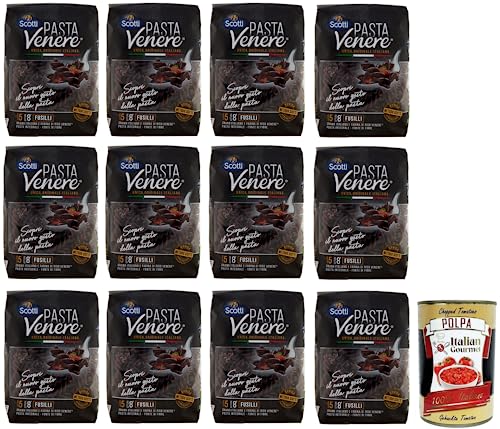 12x Riso Scotti Pasta Venere Fusilli,Pasta aus Hartweizengrieß und Schwarzem Venere-Vollkornreismehl,Packung mit 400g + Italian Gourmet Polpa di Pomodoro 400g Dose von Italian Gourmet E.R.