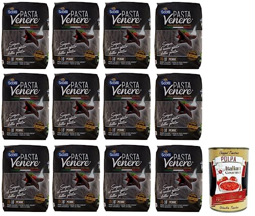 12x Riso Scotti Pasta Venere Penne Rigate,Pasta aus Hartweizengrieß und Schwarzem Venere-Vollkornreismehl,Packung mit 400g + Italian Gourmet Polpa di Pomodoro 400g Dose 12x Riso Scotti Pasta Venere Penne Rigate,Pasta aus Hartweizengrieß und Schwarzem Venere-Vollkornreismehl,Packung mit 400g + Italian Gourmet Polpa di Pomodoro 400g Dose von Italian Gourmet E.R.