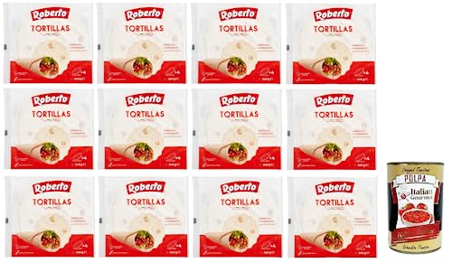 12x Roberto Tortillas,Packung mit 240g, Jede Packung enthält 4 Weiße Weizentortillas + Italian Gourmet Polpa di Pomodoro 400g Dose von Italian Gourmet E.R.
