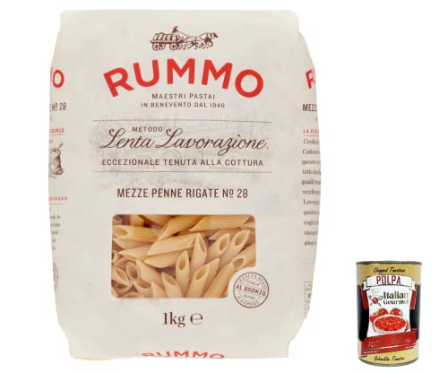 12x Rummo Mezze penne rigate N. 28 Hartweizengrieß Pasta Italienische Nudeln 1Kg Packung + Italian Gourmet Polpa di Pomodoro 400g Dose von Italian Gourmet E.R.