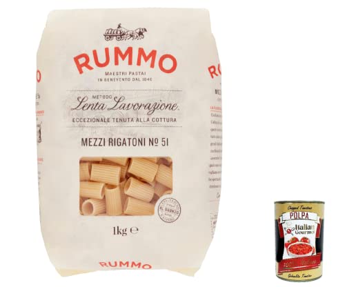12x Rummo Mezzi rigatoni N. 51 Hartweizengrieß Pasta Italienische Nudeln 1Kg Packung + Italian Gourmet Polpa di Pomodoro 400g Dose von Italian Gourmet E.R.