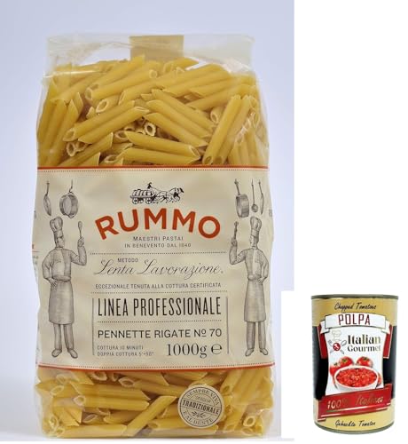 12x Rummo Pennette rigate N. 70 Hartweizengrieß Pasta Italienische Nudeln 1kg Packung + Italian Gourmet Polpa di Pomodoro 400g Dose von Italian Gourmet E.R.