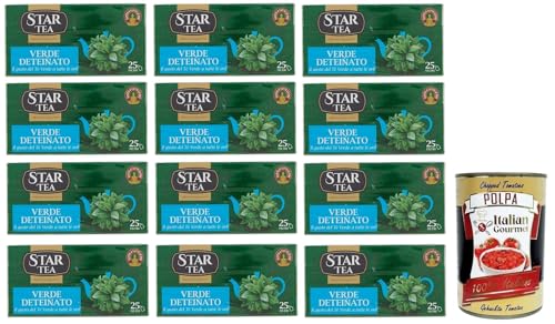 12x STAR Tea Verde Deteinato,Grüner Tee ohne Tein,Packung mit 25 Filtern + Italian Gourmet Polpa di Pomodoro 400g Dose 12x STAR Tea Verde Deteinato,Grüner Tee ohne Tein,Packung mit 25 Filtern + Italian Gourmet Polpa di Pomodoro 400g Dose von Italian Gourmet E.R.
