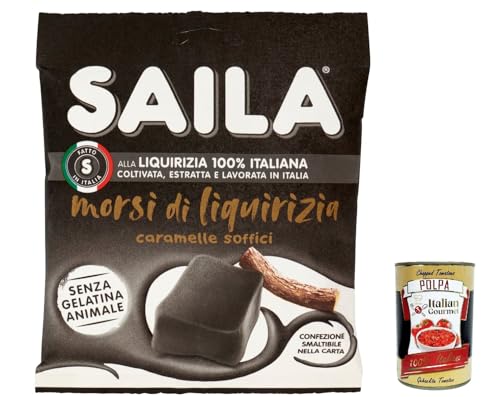 12x Saila Morsi di Liquirizia, Bonbons Süßigkeiten Lakritze, 100% italienisches Lakritze 100g + Italian Gourtmet polpa 400g von Italian Gourmet E.R.