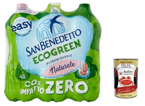 12x San Benedetto Acqua Naturale Benedicta Ecogreen Easy 1 L, Oligomineralisches Natürliches Wasser PET-Einwegflasche + Italian Gourmet polpa 400g von Italian Gourmet E.R.