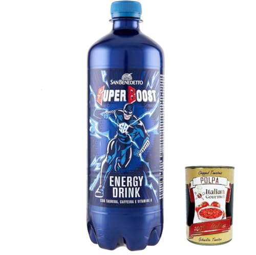 12x San Benedetto Energy Drink Super Boost, Energiegetränk mit Taurin, Koffein und B-Vitaminen, 750ml Einwegdose + Italian Gourmet Polpa di Pomodoro 400g Dose von Italian Gourmet E.R.