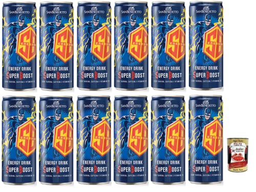 12x San Benedetto Energy Drink Super Boost,Energiegetränk mit Taurin, Koffein und B-Vitaminen,250ml Einwegdose + Italian Gourmet Polpa di Pomodoro 400g Dose von Italian Gourmet E.R.