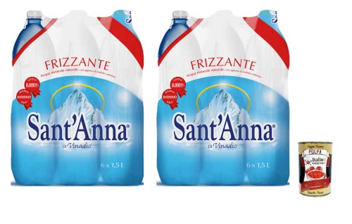 12x Sant'Anna di Vinadio Acqua Frizzante Oligominerale,Oligomineral Sprudelwasser Einweg-PET-Flasche 1,5Lt + Italian Gourmet Polpa di Pomodoro 400g Dose von Italian Gourmet E.R.